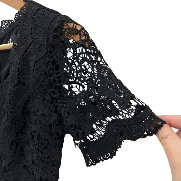 Lulus Romantic Dark Fairycore Witchy Boho Black Lace V-Neckline Mini Dress Small - Picture 5 of 13